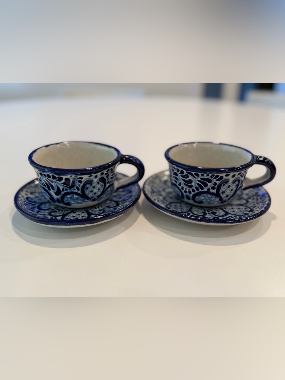 Two Talavera Uriarte Coffee Cups and Saucers